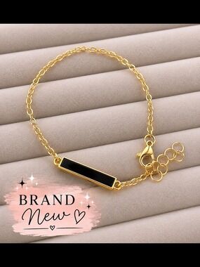 Gold Chain Bracelet Black Bar Accent
